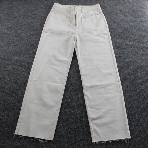 Ba&sh Jeans Womens 1 Small Straight High Rise Raw Hem White Denim Chic Casual - Picture 4 of 16